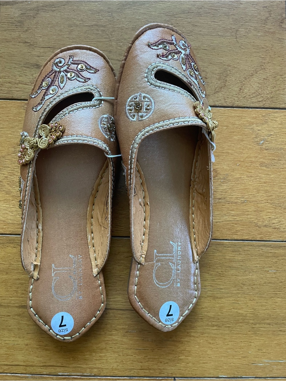 CL by Laundry Tan Embellished Slip-On Mules